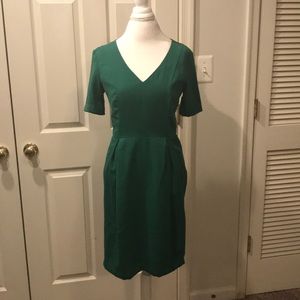 Green pleated Work dress